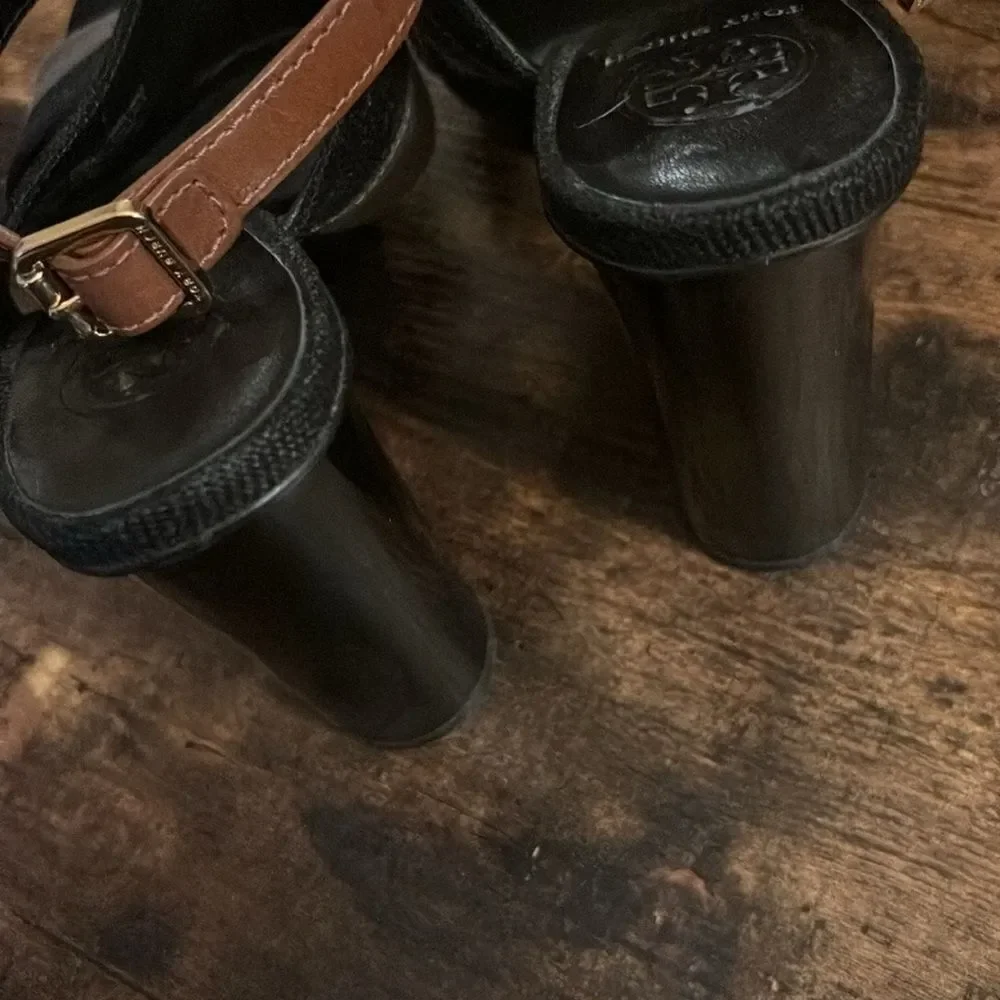 Tory Burch Stripped Canvas/ Leather Platform Sandal Size 9
